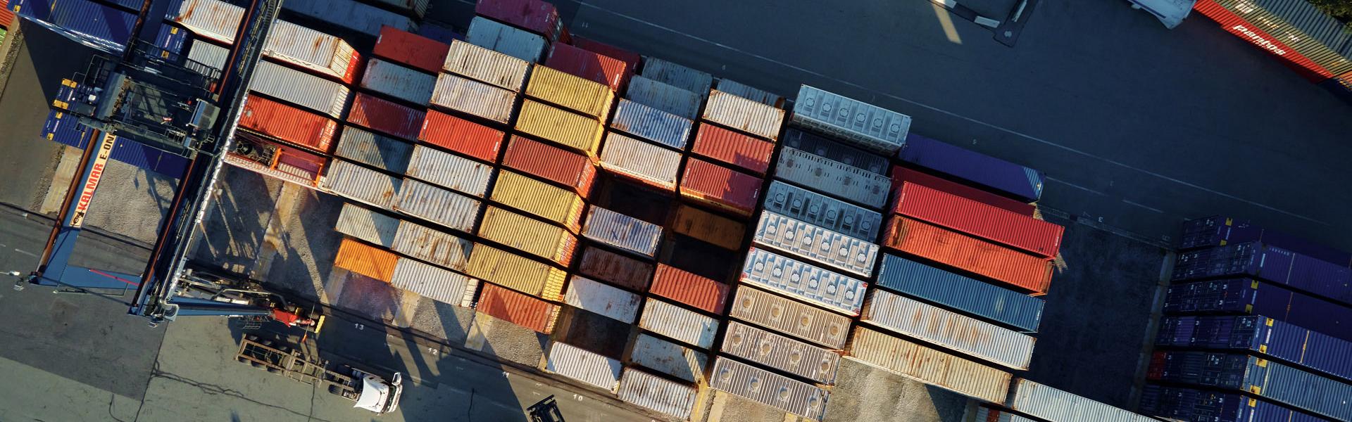 containers warehouse aerial view shipping logistic concept