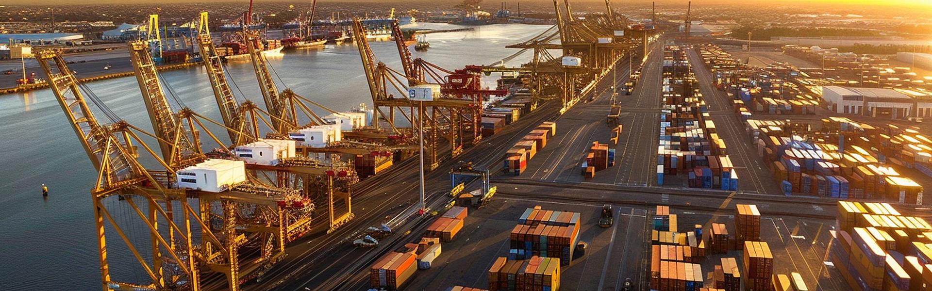 large container ship is docked harbor