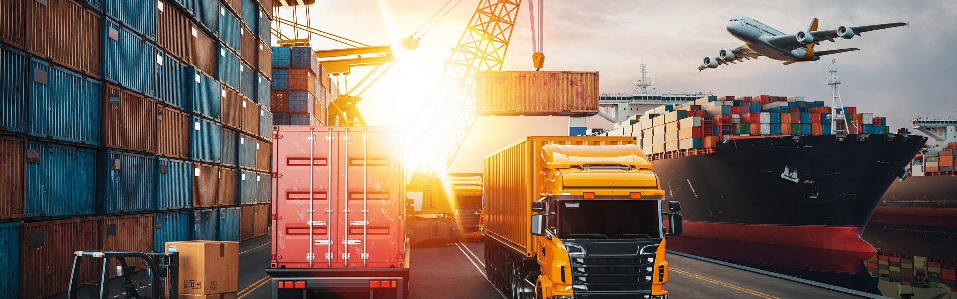 transportation logistics container cargo ship cargo plane 3d rendering illustration