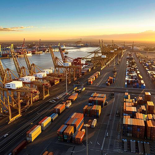large container ship is docked harbor