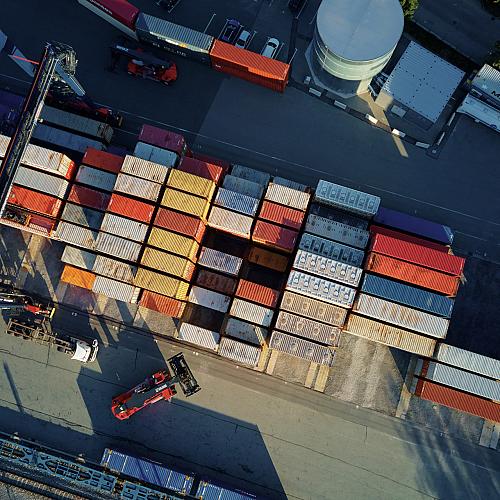 containers warehouse aerial view shipping logistic concept